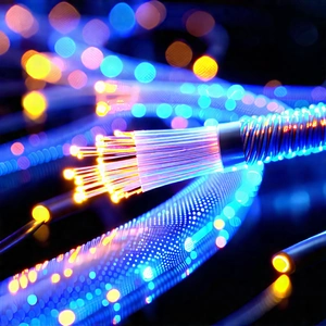 Close-up Of Fiber Optic Cables With Close-up Blue