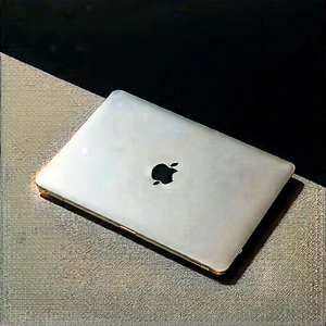 Tech Aerial Photography: Laptop With User Interface With White Apple