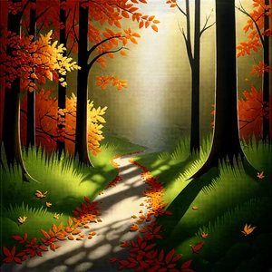 Nature Gouache Painting: Path Through Autumn Woodland With Beautiful Forest