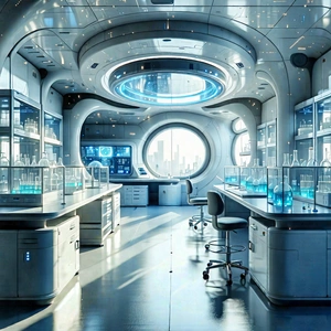 Tech Stock Photography: (futuristic:1.39) Research Laboratory With Image, There