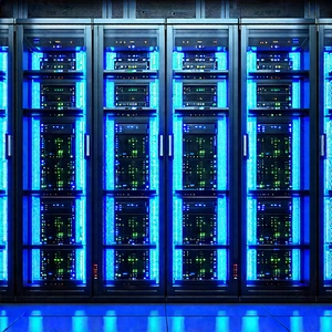 Server rack with blue light (glow:1.35)