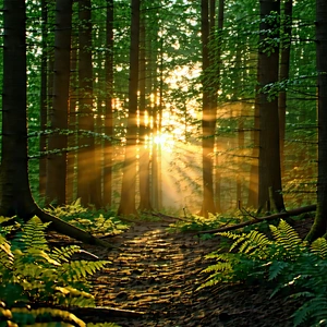 Nature Professional Photography: Forest Scene During Golden Hour With Serene Forest