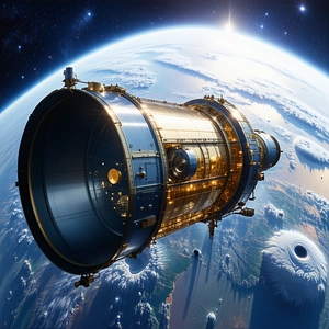 A Spacecraft, Possibly A Space Shuttle, Flying Through The Vast Expanse Of Space