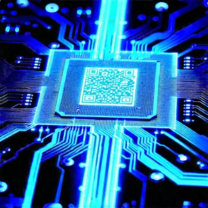 Circuit board with blue light glow