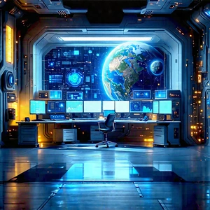(futuristic:1.15) Digital Workspace With Image, There