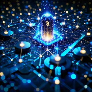 Blockchain Network Visualization With Blue Yellow