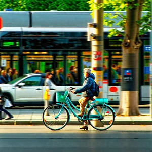 Urban Matte Painting: City bicycle sharing in main avenue