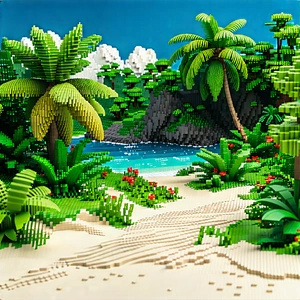 Nature Voxel Art: Tropical plants in coastal environment