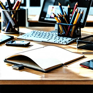 Business Vector Art: Workplace with productivity tools on desk