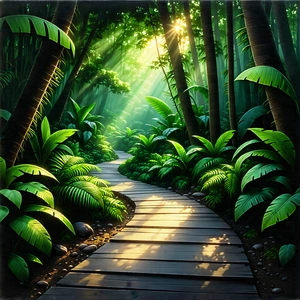 Nature Charcoal Drawing: Path Through Tropical Jungle With Serene Forest