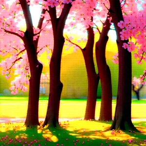 Nature Landscape Photography: Cherry Blossoms In Sunlit Clearing With Beautiful Scene