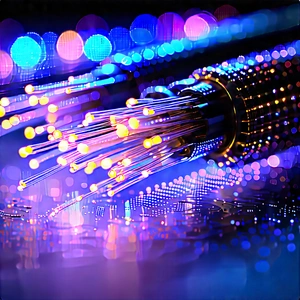 Close-up Of Fiber Optic Cables With Close-up Blue