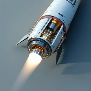 A Rocket Is Shown In A Close-up View, With Its Engine And Fuel System Visible