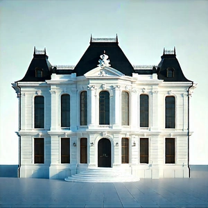 Urban 3d Render: Historic Building With (minimalist:1.28) Design With Large, White,