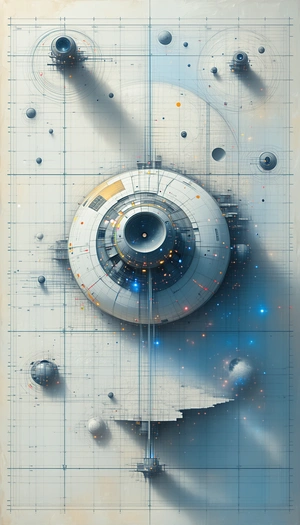 The Image Is A Futuristic Drawing Of A Spacecraft, Possibly A Spaceship Or A Space Station