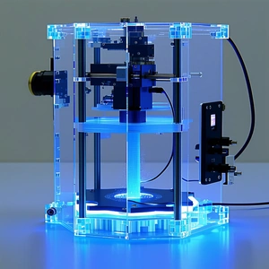 A Blue And Clear Plastic Box Is Sitting On A White Table