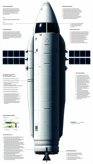 A Large Spacecraft Is Shown In A Diagram, With Various Parts Labeled