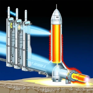 A Large Rocket Ship, Which Appears To Be A Space Shuttle, Sitting On Top Of A Hill