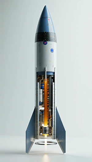 A Rocket Is Shown In A Close-up View, With Its Engine And Fuel Tanks Visible