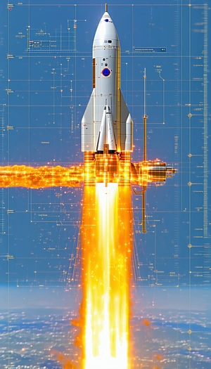 A Rocket Launching Into The Sky, With A Bright Orange Trail Of Smoke Following It