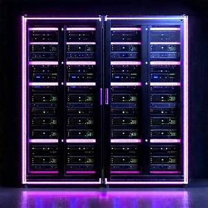 Server Rack With Neon Accents With Large, Purple-lit