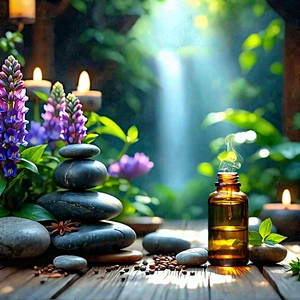Lifestyle Matte Painting: Wellness Scene With Aromatherapy With Beautiful Garden
