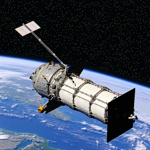 A Spacecraft, Possibly A Satellite Or A Space Shuttle, Flying Through The Sky