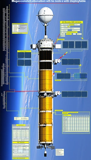 A Large Spacecraft Is Shown In A Diagram, With Various Parts Labeled