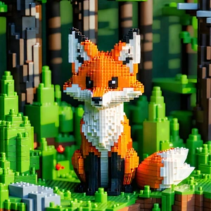 Nature Voxel Art: Fox In Natural Habitat With Small, Colorful