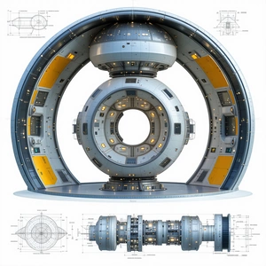 The Image Is A 3d Model Of A Large, Round, White Structure With A Hole In The Center