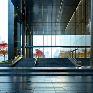 Urban Professional Photography: Urban Street With (modern:1.25) Architecture With Large Building