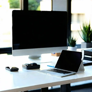 Business Advertising Photography: Workplace with digital devices on desk