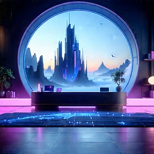 Futuristic Tech Startup Office With Futuristic Scene,