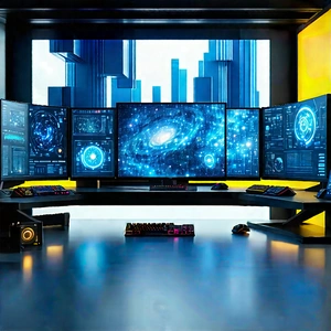 Futuristic (digital:1.13) Workspace With Large Computer