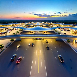 Urban Concept Art: Aerial View Of Transportation Hub With Busy Highway