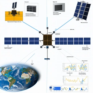 The Image Is A Diagram Of A Satellite System, Showing The Various Components And Their Connections