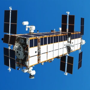 A Space Shuttle Is Shown In A Blue Sky, With Its Wings Spread Out