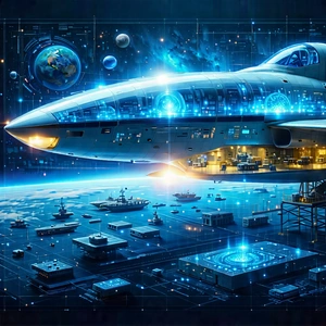 Aerospace Technology In Modern Laboratory With Futuristic Spacecraft