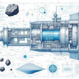 A Blue And White Drawing Of A Space Ship Is Shown