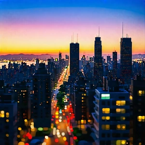Urban Octane Render: Cityscape Of Urban Skyline During Sunset With Painting City