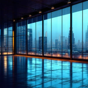 Urban Concept Art: Urban Loft With Reflective Glass With Large Glass