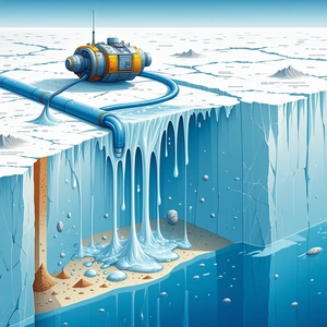 The Image Is A Cartoon-like Drawing Of A Frozen Landscape With A Large Iceberg In The Foreground