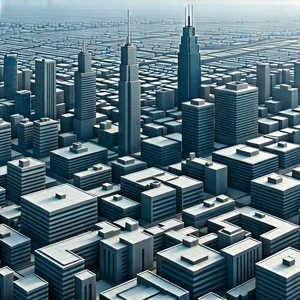 Urban Low Poly: Aerial view of city blocks