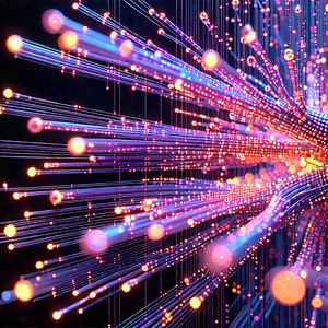 Close-up Of Fiber Optic Cables With Close-up Brightly