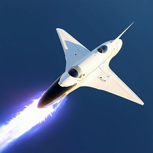 A White Jet Is Flying Through The Sky, Leaving A Trail Of Smoke Behind It