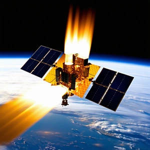 A Spacecraft With A Large Satellite Dish On Top, Flying Through The Sky