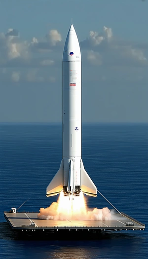 A Rocket Launching Into The Sky, With A Trail Of Smoke Behind It