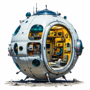 A Large, White, Round Spacecraft With A Dome-shaped Top