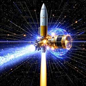 A Space Shuttle Launching Into The Sky, With A Bright Blue Trail Of Light Behind It