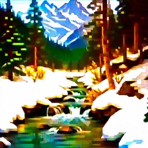 Nature Hdr Photography: Mountain Stream Surrounded By Snow-covered Trees With Beautiful Painting